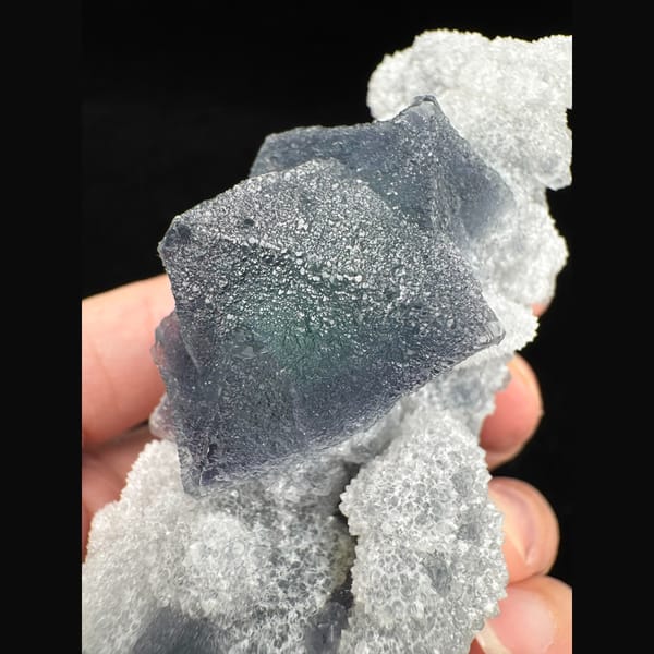 Green and Blue Fluorite on Quartz Fujian 13.0 cm — detail view