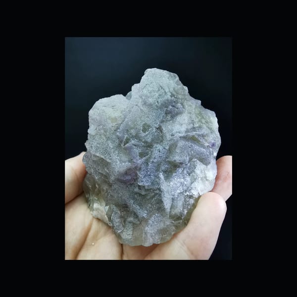 Pale Yellow-Violet Fluorite on Candle Quartz — Exact Specimen — complete view 1 of the exact specimen