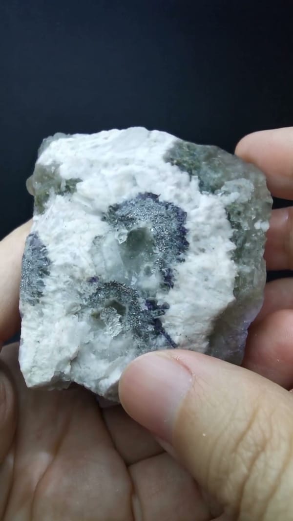 Pale yellow-violet fluorite on candle quartz — complete reverse view of the exact specimen