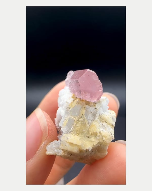 Complete upright side view of apatite and pale matrix