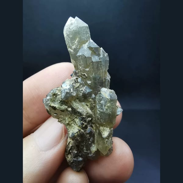 Smoky quartz crystal cluster — complete view