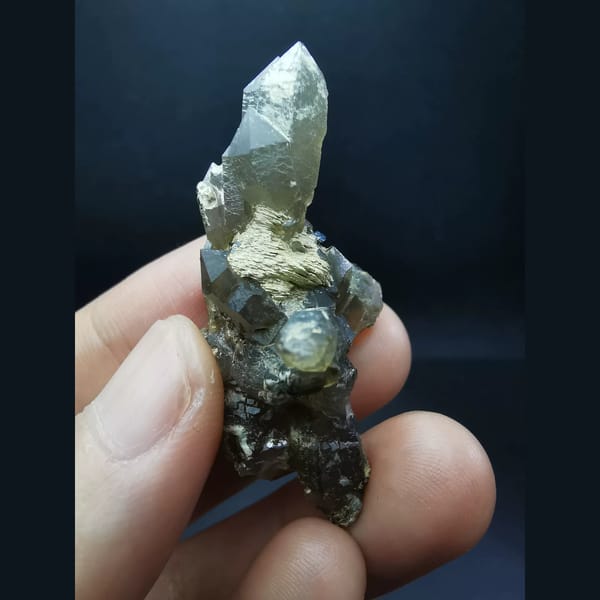 Smoky quartz crystal cluster — alternate view