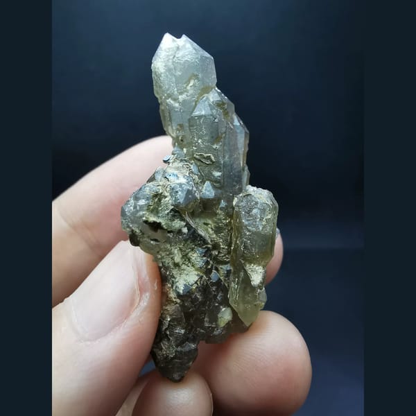 Smoky quartz crystal cluster — detail view