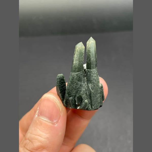 Dark green chlorite-included quartz points from Inner Mongolia — detail view