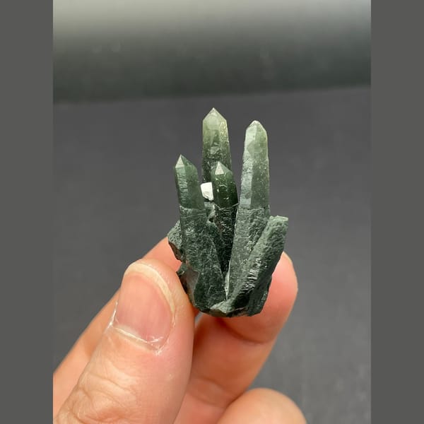 Dark green chlorite-included quartz points from Inner Mongolia — detail view