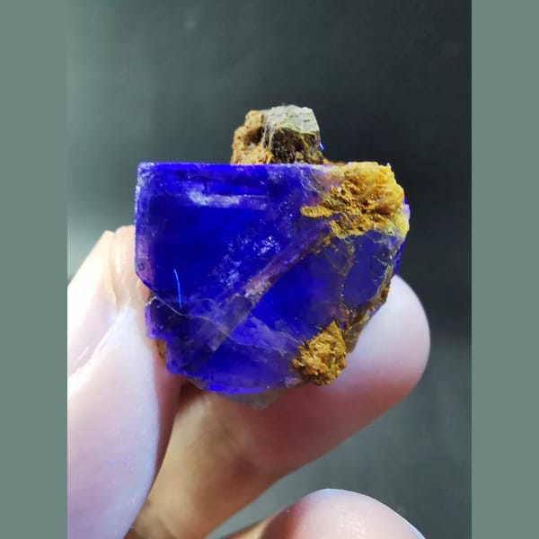 Blue-purple fluorite with pyrrhotite — detail view