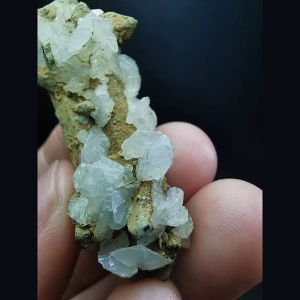 Floater yellow-skin quartz with white calcite flowers — alternate view