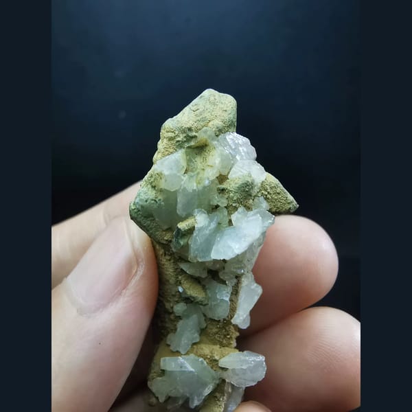 Floater yellow-skin quartz with white calcite flowers — detail view