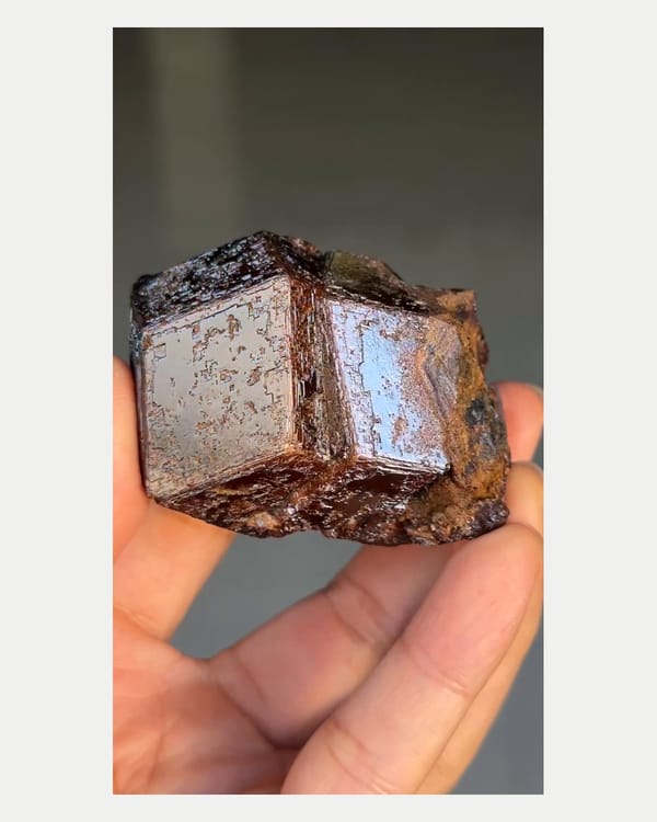 Complete right oblique view of large andradite garnet crystal