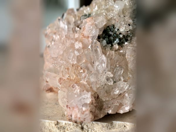 Colombia Pink Lemurian Quartz Cluster with Green Mica, 679 g Mineral Specimen — alternate view