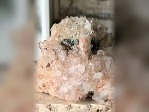 Colombia Pink Lemurian Quartz Cluster with Green Mica, 679 g Mineral Specimen — alternate view