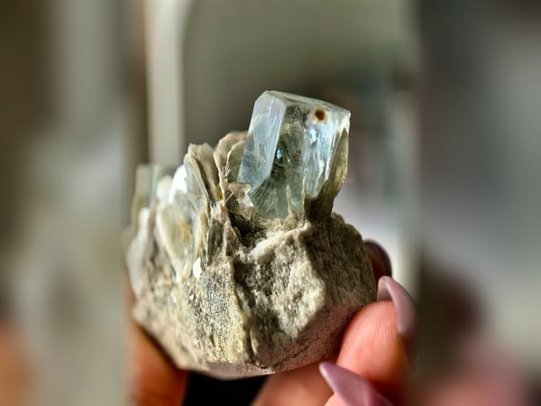 Pakistan Aquamarine Twin with Mica 69.8 g, Blue Beryl Mineral Specimen — alternate view