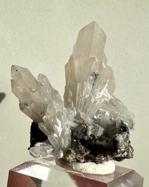 Quartz with Specular Hematite & Andradite — East Ujimqin — rear oblique profile