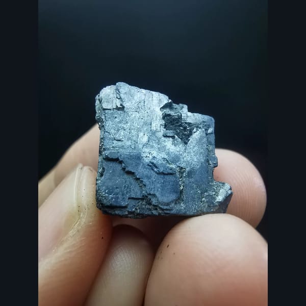 Blocky metallic galena crystal — detail view