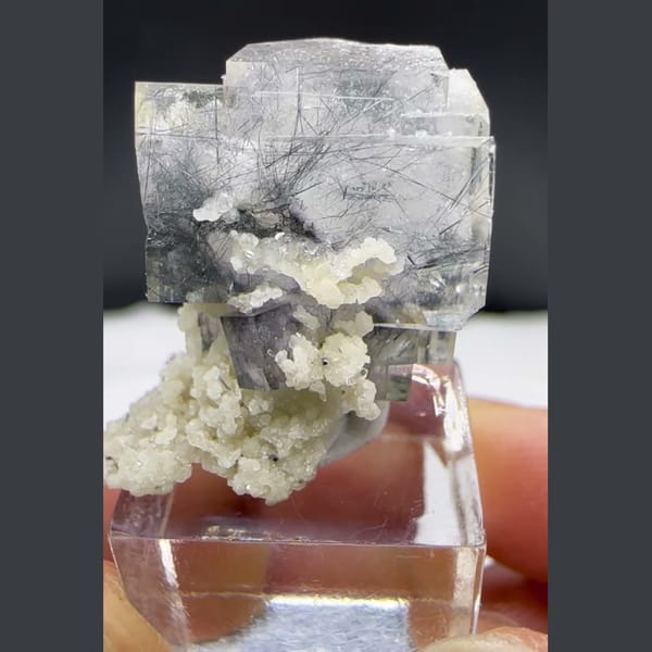 Clear Fluorite with Jamesonite Yaogangxian 2.1 cm — alternate view