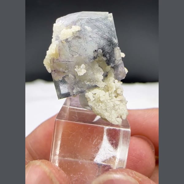Clear Fluorite with Jamesonite Yaogangxian 2.1 cm — alternate view