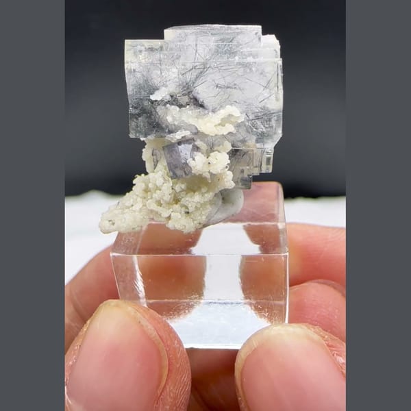 Clear Fluorite with Jamesonite Yaogangxian 2.1 cm — detail view