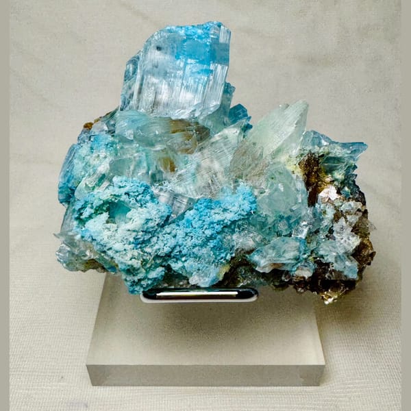 Gypsum with Blue Cyanotrichite 6.0 cm — complete view