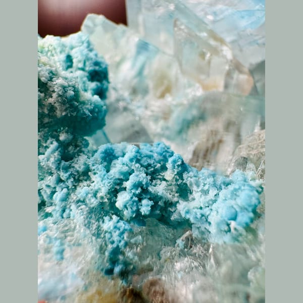 Gypsum with Blue Cyanotrichite 6.0 cm — detail view