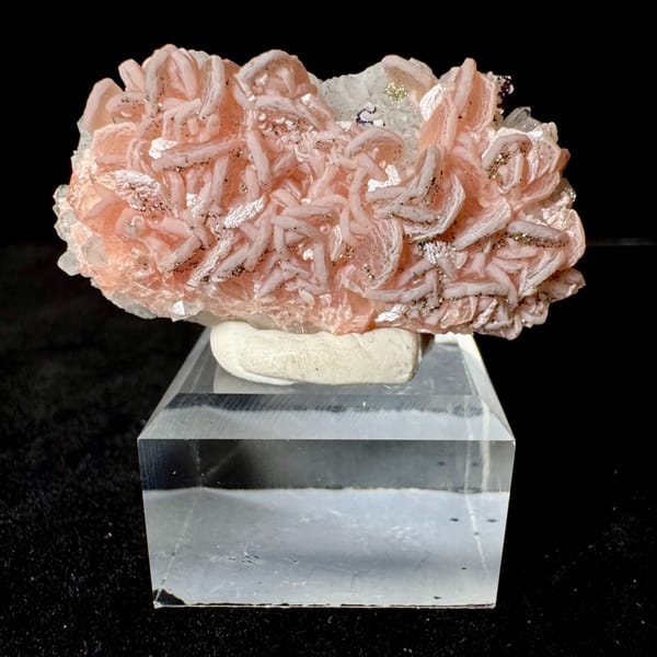 Pink Rhodochrosite with Quartz and Pyrite 4.3 cm — complete view