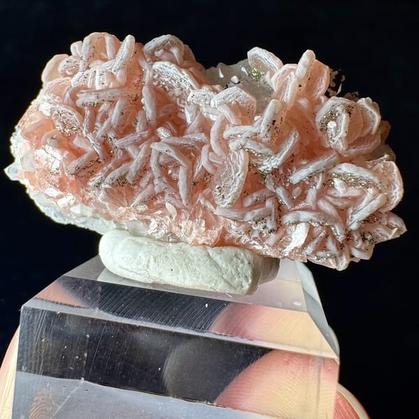 Pink Rhodochrosite with Quartz and Pyrite 4.3 cm — alternate view