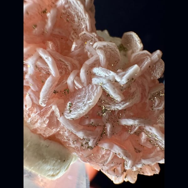 Pink Rhodochrosite with Quartz and Pyrite 4.3 cm — detail view