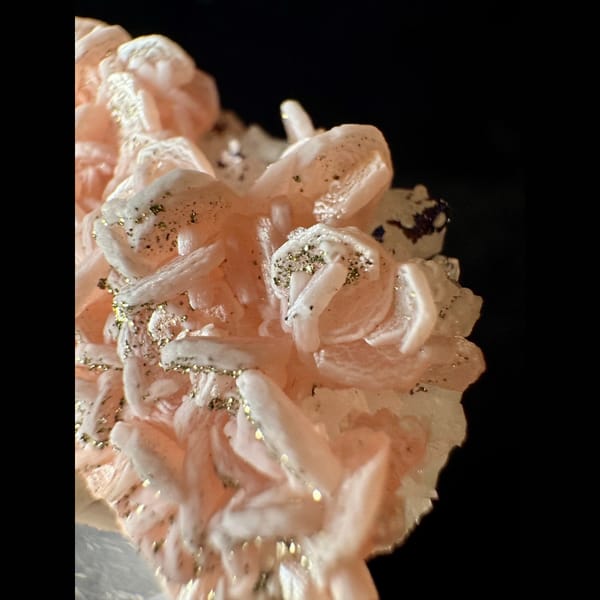 Pink Rhodochrosite with Quartz and Pyrite 4.3 cm — detail view