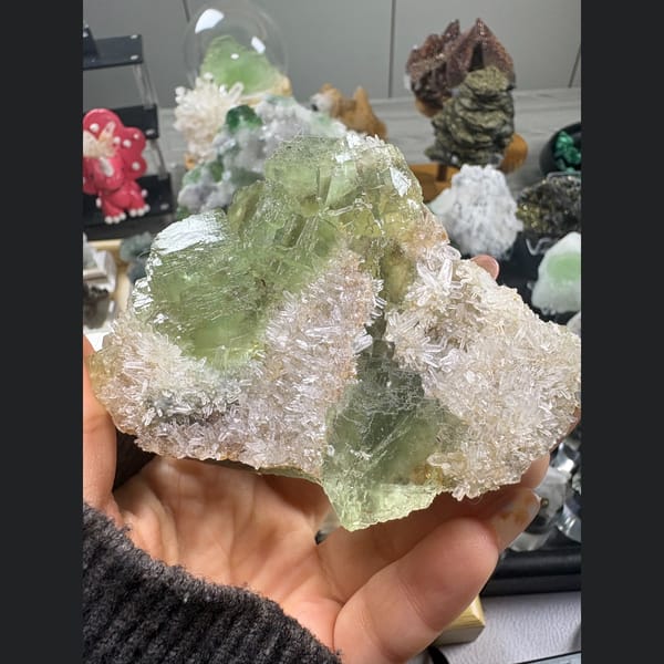 Transparent stepped green fluorite with quartz from Fujian — alternate view