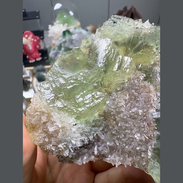 Transparent stepped green fluorite with quartz from Fujian — alternate view