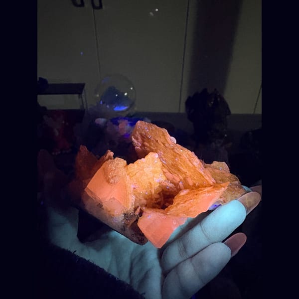 Orange-yellow biscuit calcite with pyrite from Fujian — detail view
