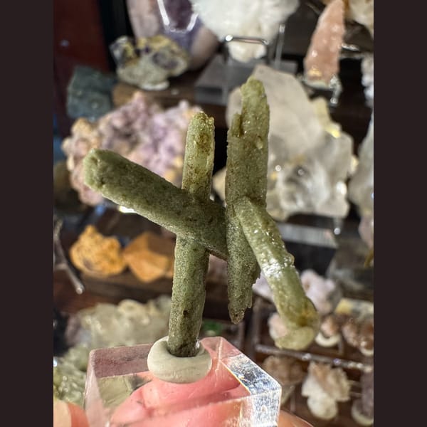 Green Phantom Quartz Crossed Crystals Pakistan 3.0 cm — complete view