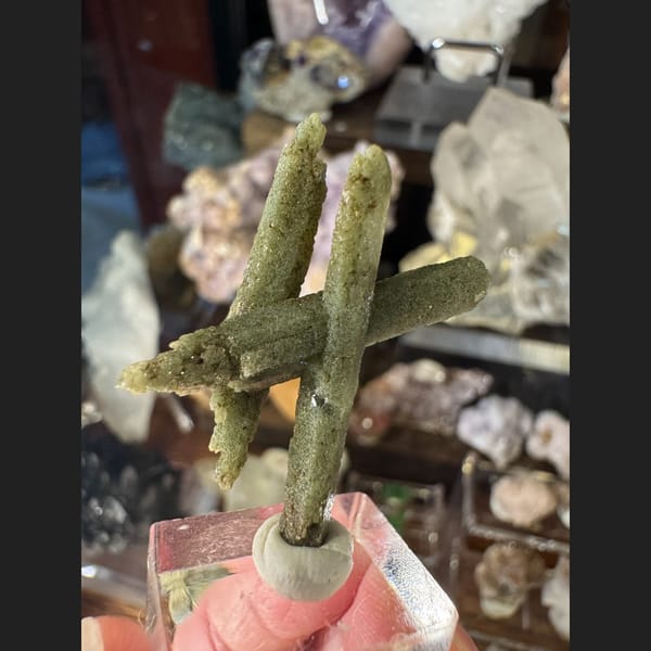 Green Phantom Quartz Crossed Crystals Pakistan 3.0 cm — alternate view