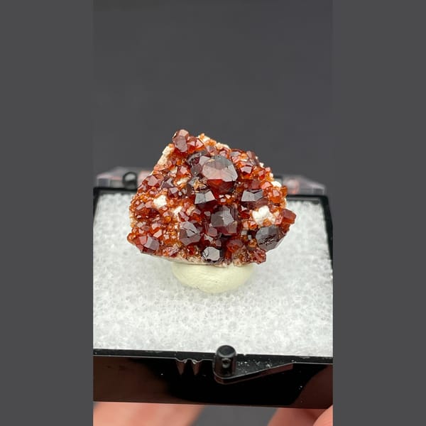 Sparkling red orange garnet cluster from Fujian — complete view