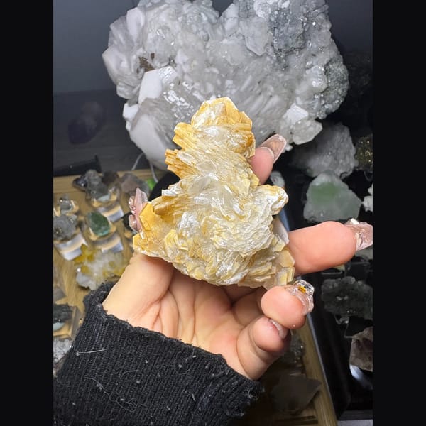 Butter-yellow biscuit calcite cluster from Fujian — alternate view