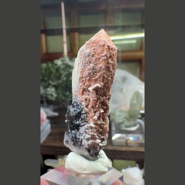 Pink-Skin Quartz with Specularite and Calcite Inner Mongolia 4.5 cm — complete view