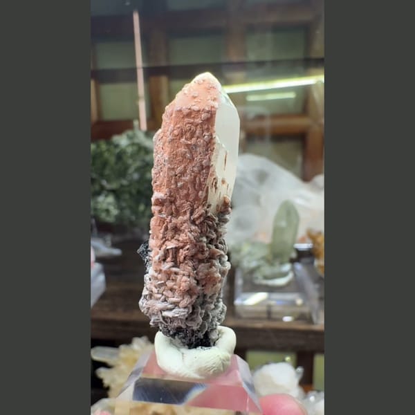 Pink-Skin Quartz with Specularite and Calcite Inner Mongolia 4.5 cm — alternate view
