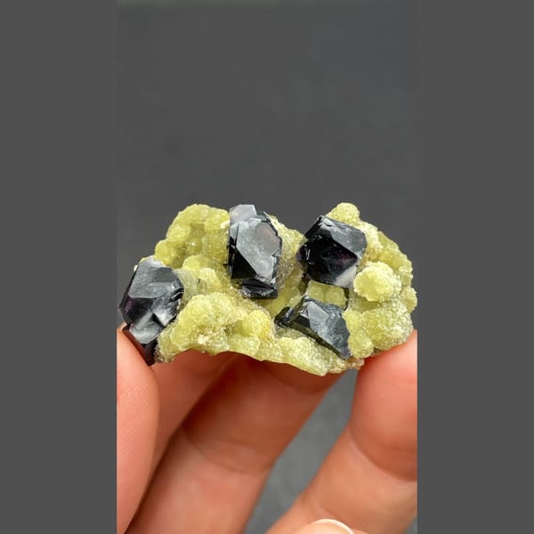 Dark fluorite cubes on pale mica from Inner Mongolia — detail view