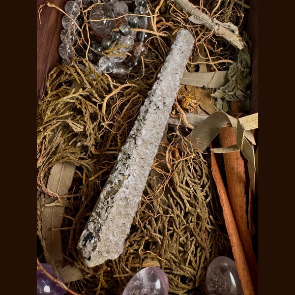 Long Quartz with Calcite Clusters Inner Mongolia 12.0 cm — complete view