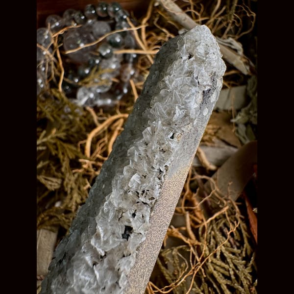 Long Quartz with Calcite Clusters Inner Mongolia 12.0 cm — alternate view