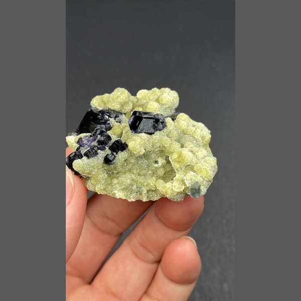 Dark fluorite cluster on mica from Inner Mongolia — detail view