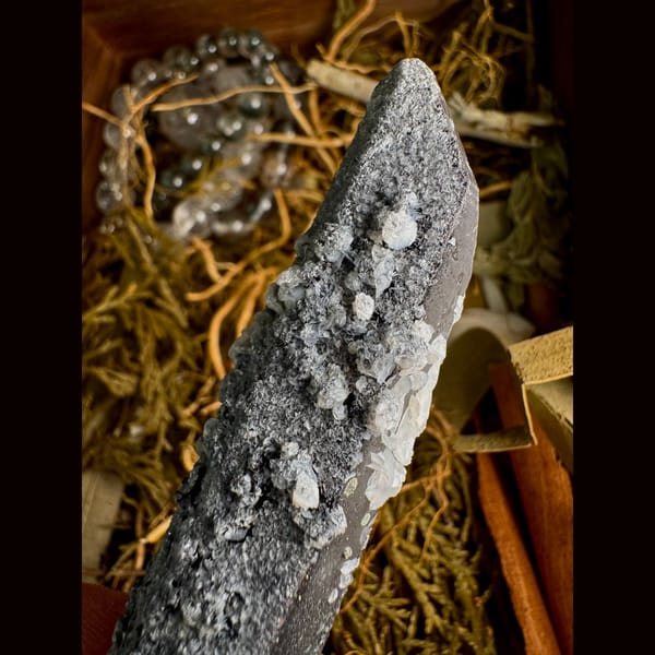 Dark Quartz Crystal with White Calcite Inner Mongolia 12.0 cm — alternate view