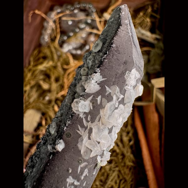 Dark Quartz Crystal with White Calcite Inner Mongolia 12.0 cm — detail view