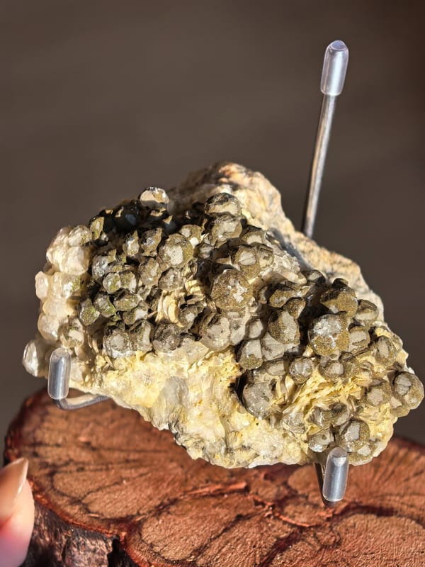 Pyrite-Dusted Brown Calcite with Dolomite — Hubei — individual mineral specimen view 1