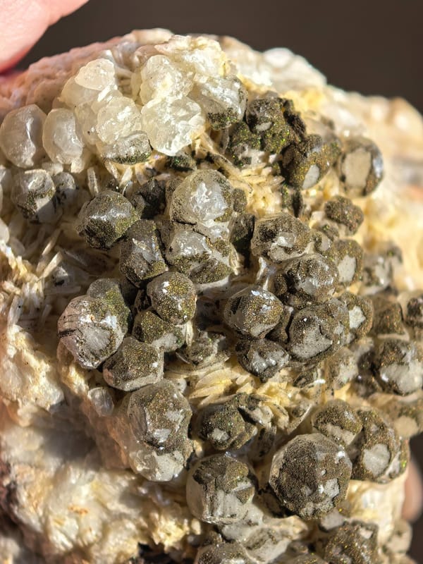 Pyrite-Dusted Brown Calcite with Dolomite — Hubei — individual mineral specimen view 2