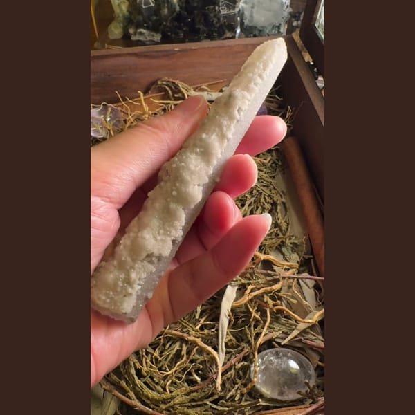 Long Quartz with Calcite Coating Inner Mongolia 12.0 cm — detail view