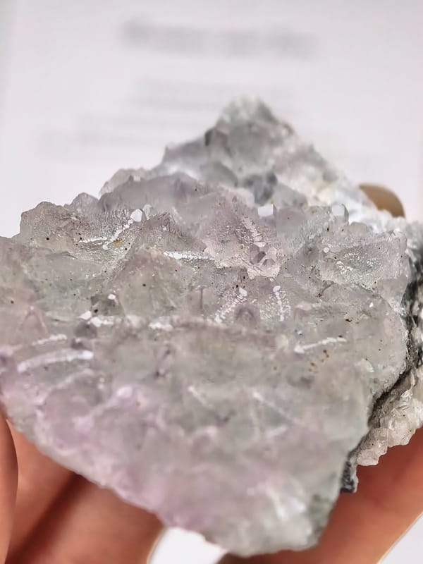 Pale Pink Octahedral Fluorite with Purple Edges — Zhejiang — individual mineral specimen view 2