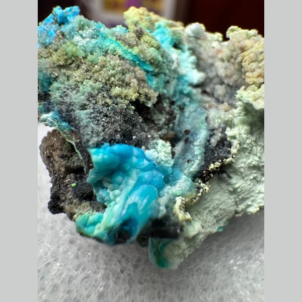 Blue-Green Gibbsite with Gypsum 3.5 cm — detail view