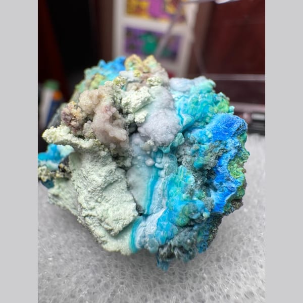 Blue-Green Gibbsite with Gypsum 3.5 cm — detail view