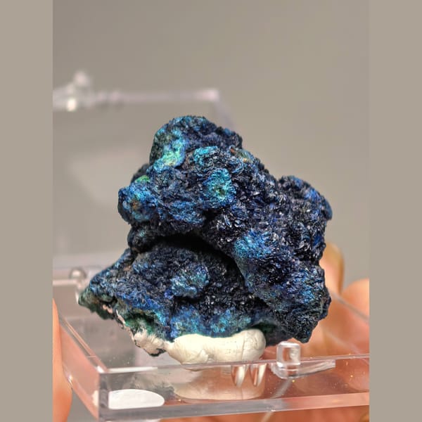 Anhui azurite covered in ball-shaped petal crystals — alternate view