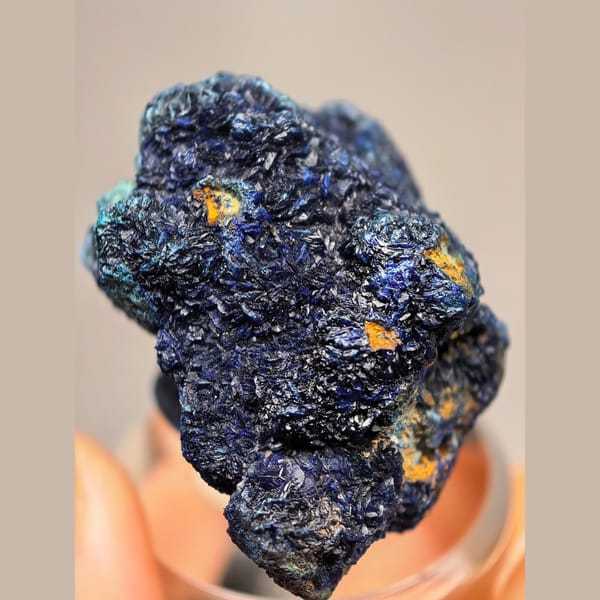 Anhui azurite covered in ball-shaped petal crystals — alternate view